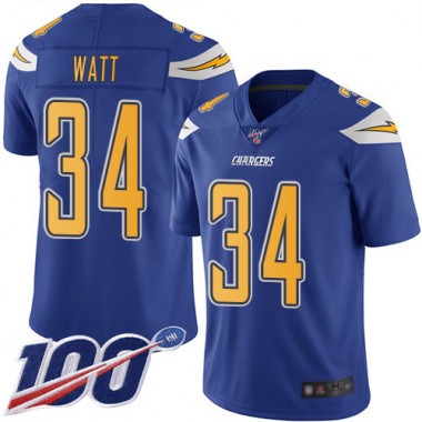 Los Angeles Chargers NFL Football Derek Watt Electric Blue Jersey Men Limited  #34 100th Season Rush Vapor Untouchable->los angeles chargers->NFL Jersey